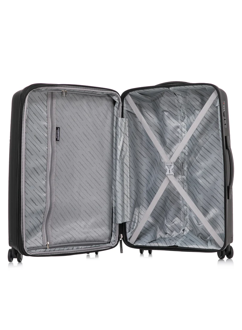 CABINPRO Set of 3 Light Weight PP Fashion Trolley Luggage Set of 3 Expandable Hard Case Suitcase with Safe Zipper and 4 Quite 360° Double Spinner Wheels CP002 Black  | Best Price UAE