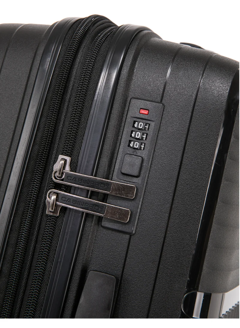 CABINPRO Light Weight PP Fashion Trolley Luggage Set of 3 Expandable Hard Case Suitcase with Safe Zipper and 4 Quite 360° Double Spinner Wheels CP002 Black