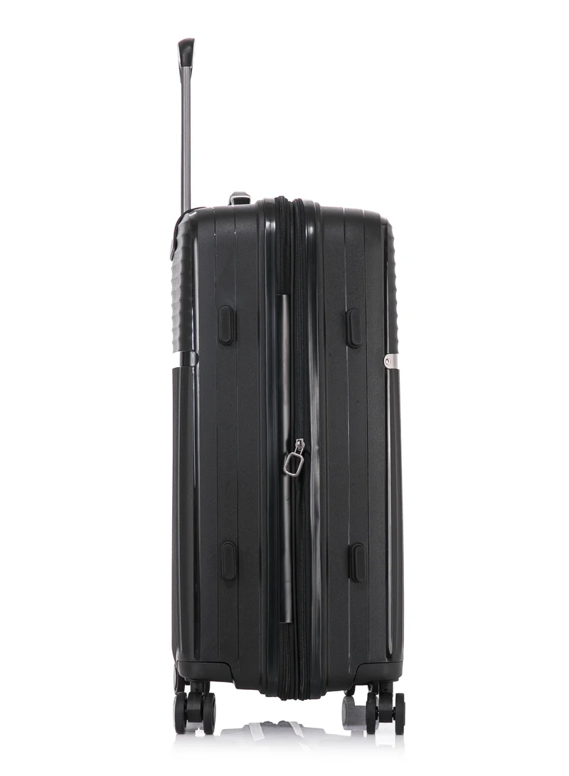 CABINPRO Light Weight PP Fashion Trolley Luggage Set of 3 Expandable Hard Case Suitcase with Safe Zipper and 4 Quite 360° Double Spinner Wheels CP002 Black