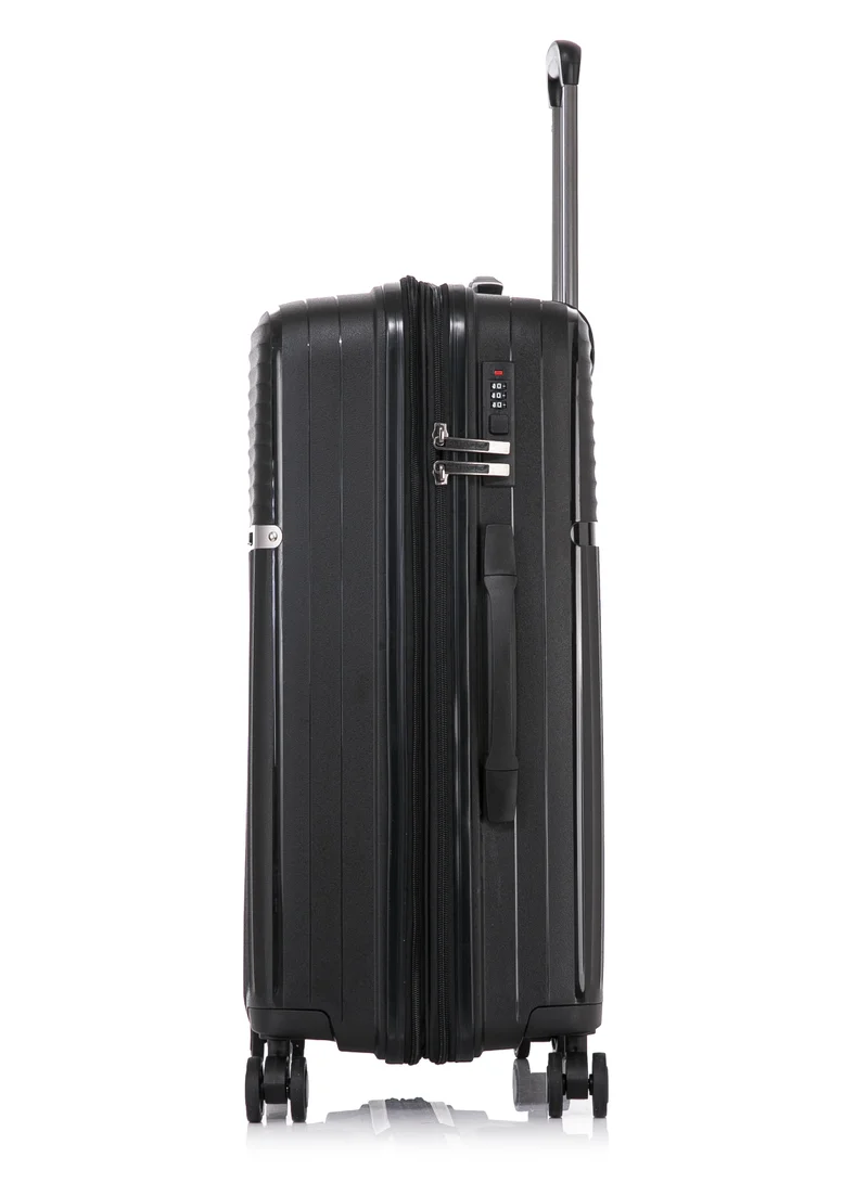 CABINPRO Light Weight PP Fashion Trolley Luggage Set of 3 Expandable Hard Case Suitcase with Safe Zipper and 4 Quite 360° Double Spinner Wheels CP002 Black