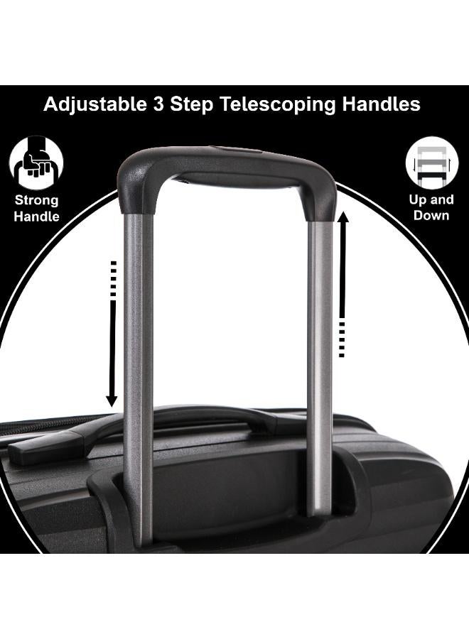 CABINPRO light weight pp fashion trolley luggage set of 3 expandable hard case suitcase with safe zipper and 4 quite 360° double spinner wheels cp002 black - Image 3