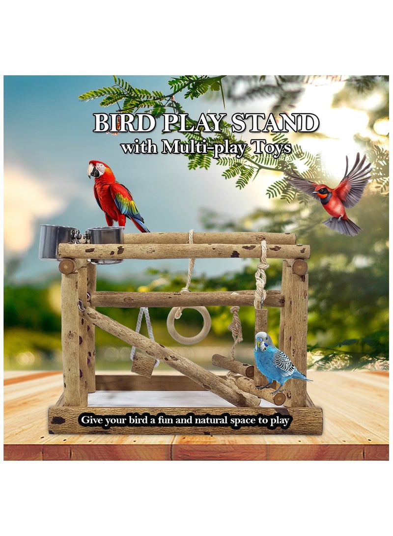 MAJIBAO Natural wood bird activity center with Feeding cups, Swings, and Ladders, Perfect for Cockatiels, Parrots, and Lovebirds, 36cm Bird Playground for Small to Medium birds (Beige) - Image 5