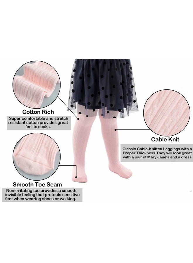 EPEIUS Toddler Girl Tights Baby Girls Boys Seamless Cable Knit Leggings Solid Cotton Tights Footed Pants for 12-24 Months 4 Pair,Black/White/Light Grey/Baby Pink, Cable_black/White/Light Grey/Baby - Image 3