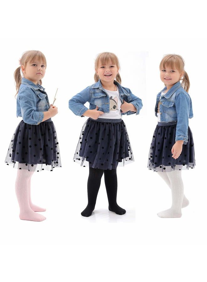 EPEIUS Toddler Girl Tights Baby Girls Boys Seamless Cable Knit Leggings Solid Cotton Tights Footed Pants for 12-24 Months 4 Pair,Black/White/Light Grey/Baby Pink, Cable_black/White/Light Grey/Baby - Image 2