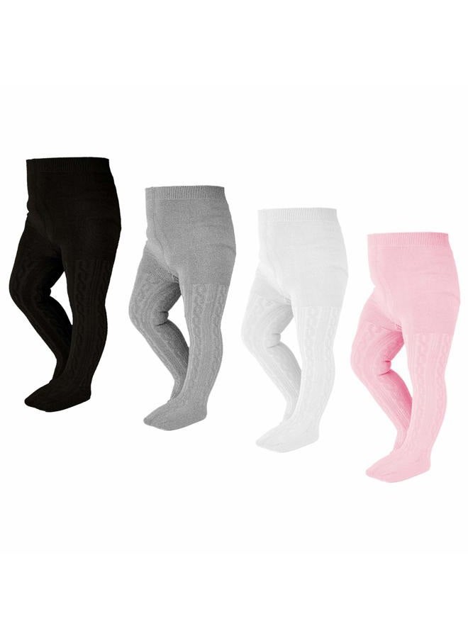 EPEIUS Toddler Girl Tights Baby Girls Boys Seamless Cable Knit Leggings Solid Cotton Tights Footed Pants for 12-24 Months 4 Pair,Black/White/Light Grey/Baby Pink, Cable_black/White/Light Grey/Baby - Image 1