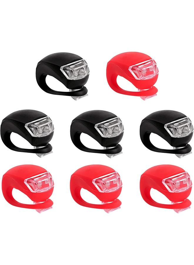 Bluejw 8 Pack Bicycle Light, Silicone LED Bike Light Set, 4 PCS Bike Headlight and 4 Pcs Taillight (Red & White)-Multi-Purpose Waterproof - Image 1