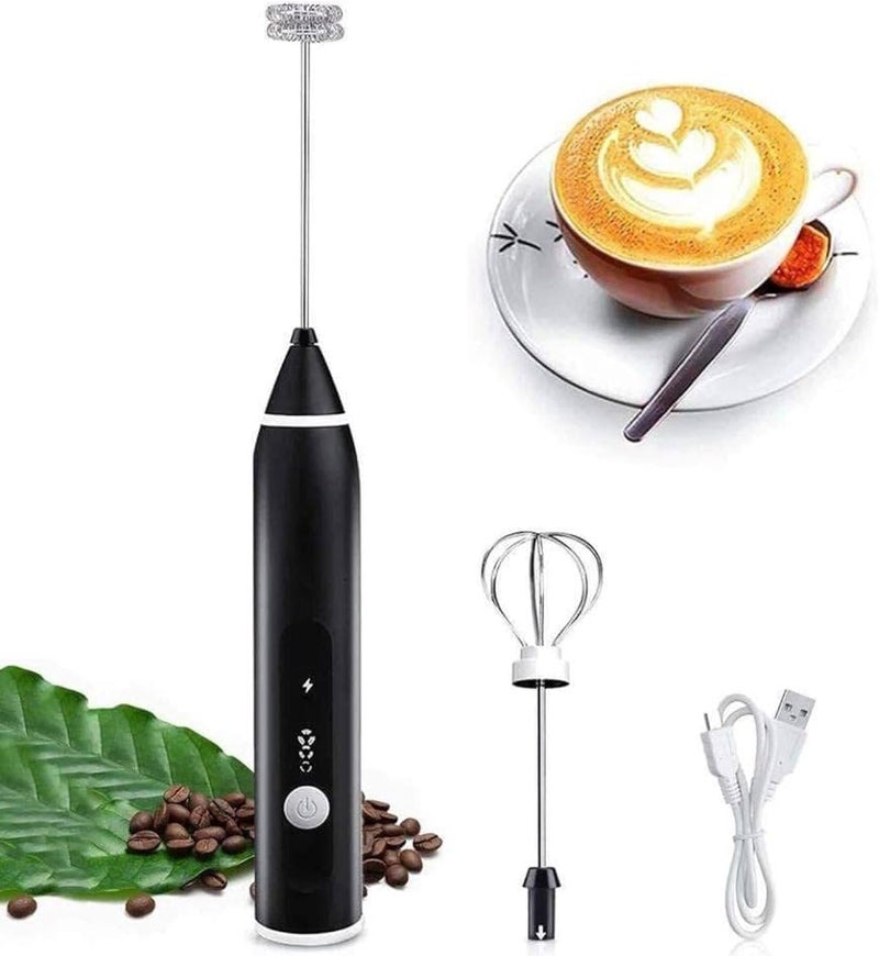Milk Frother with 3 Adjustable Speeds, Egg Beater, USB Rechargeable, Hot Chocolate, Cappuccino and Latte Frother, with 2 Stainless Steel Whisk Beaters - Image 1
