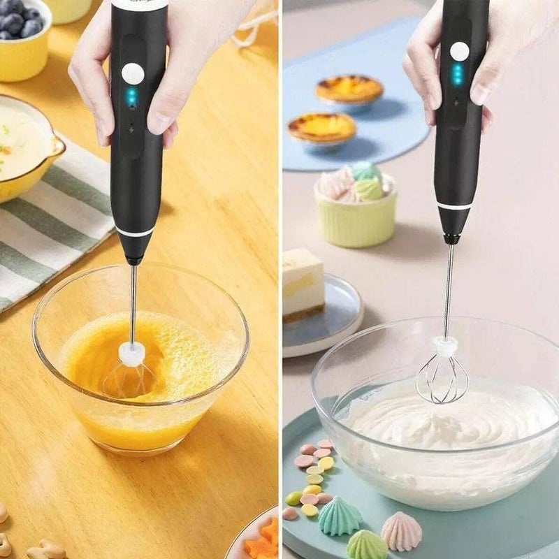 Milk Frother with 3 Adjustable Speeds, Egg Beater, USB Rechargeable, Hot Chocolate, Cappuccino and Latte Frother, with 2 Stainless Steel Whisk Beaters - Image 3