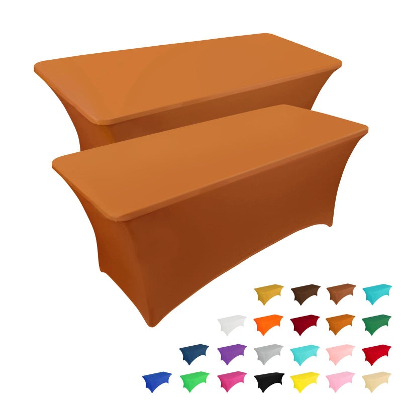 IVAPUPU 2 Pack 6FT Table Cloth for Rectangular Fitted Events Stretch Caramel Table Covers Washable Table Cover Spandex Tablecloth Table Protector for Party, Wedding, Cocktail, Banquet, Festival - Image 1