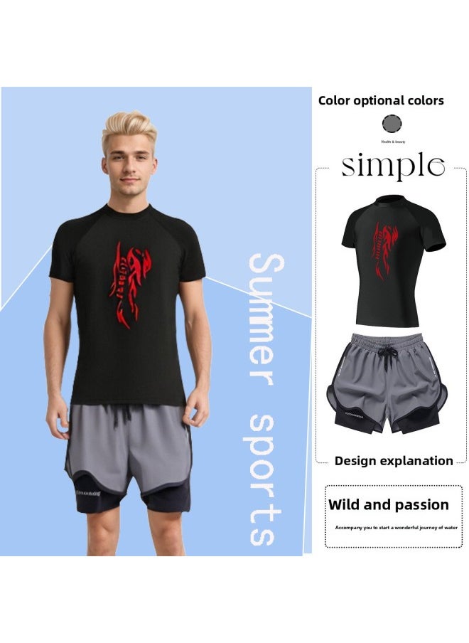 Generic - Swimsuit Men's High-end 2024 Hot Spring Swimming Boxer Double-layer Anti-embarrassment Swimming Trunks Swimming Goggles Swimming Cap Three-piece Set-Color:80819 Red [set Of 2]]- - Image 1