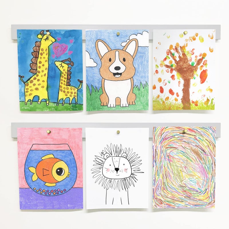 Mitus Wall Mount Art Display - Hanging Kids Art Room DÃ©cor - 28" Magnetic Bar (Set of 2) Gray with Gold Magnets - Image 1