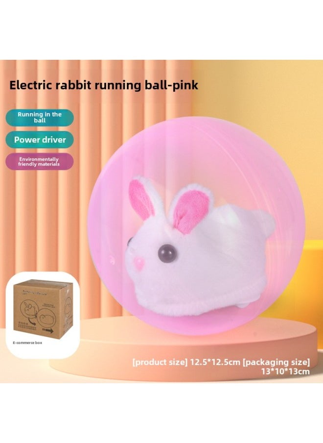 Children's Electric Simulation Bunny Ball Hamster Ball Plush Cute Doll Fun Cat Toy Free Hands Toy-Color:Pink Ball Little White Rabbit -Specifications:Comes With Standard Batteries  - Image 1