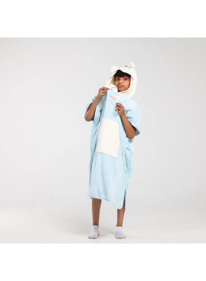 Relef Kids Cappa Bathrobe with Hood – Quick-Dry Coral Fleece Microfiber Bathrobe for Kids, Soft & Absorbent - Turquoise - Image 2