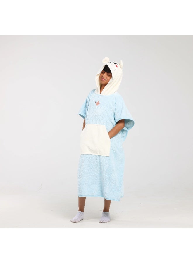 Relef Kids Cappa Bathrobe with Hood – Quick-Dry Coral Fleece Microfiber Bathrobe for Kids, Soft & Absorbent - Turquoise - Image 1