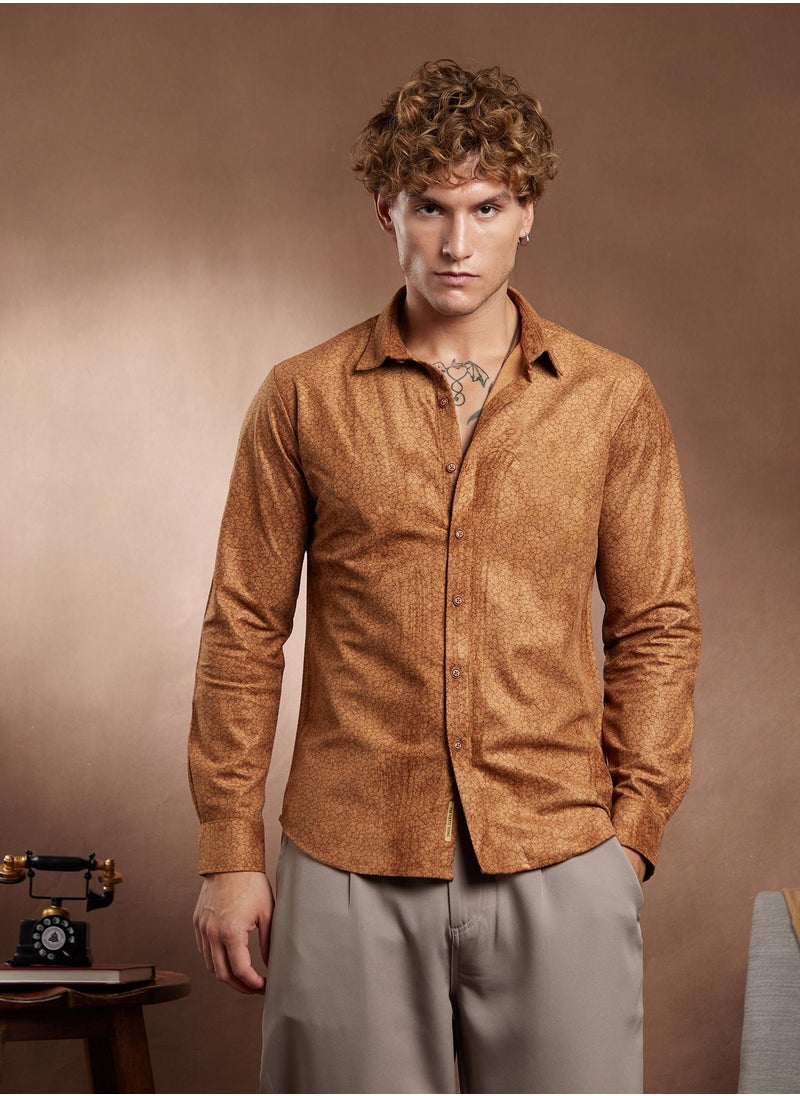 Campus Sutra Campus Sutra Men's Copper Brown Crevice-Tactile Shirt For Casual Wear | Spread Collar | Long Cuffed Sleeves | Button Closure | Shirt Crafted With Comfort Fit For Everyday Wear  - Image 2