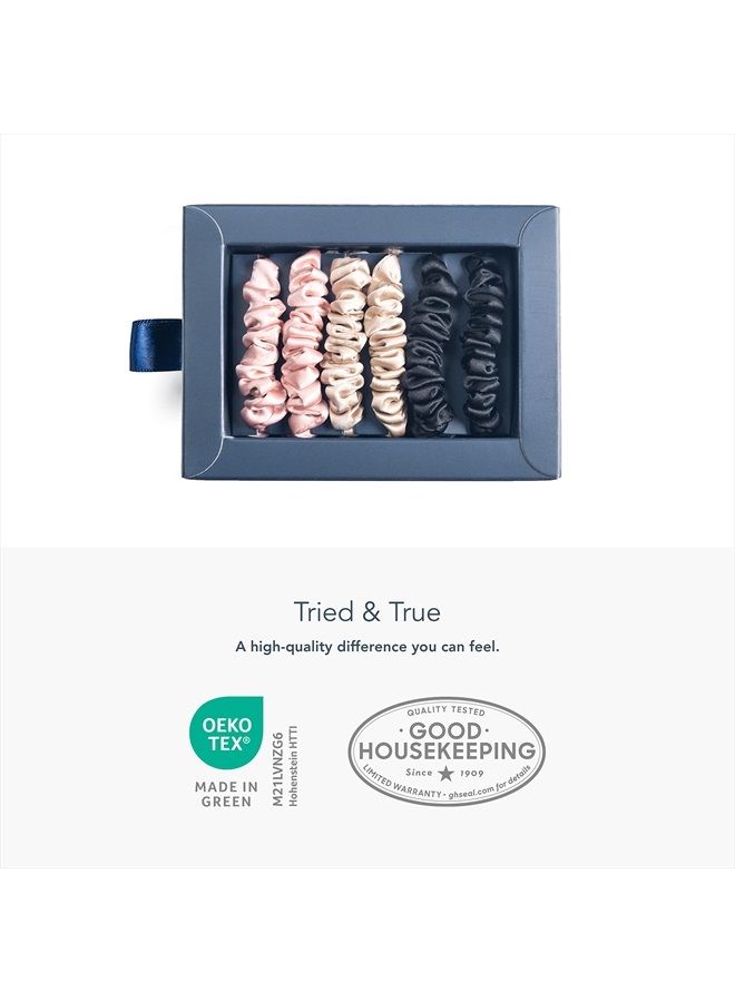 Fishers Finery 25 Momme Pure Mulberry Silk Black Scrunchies | Skinny Silk Hair Ties (Black 6 Pk) - Image 4