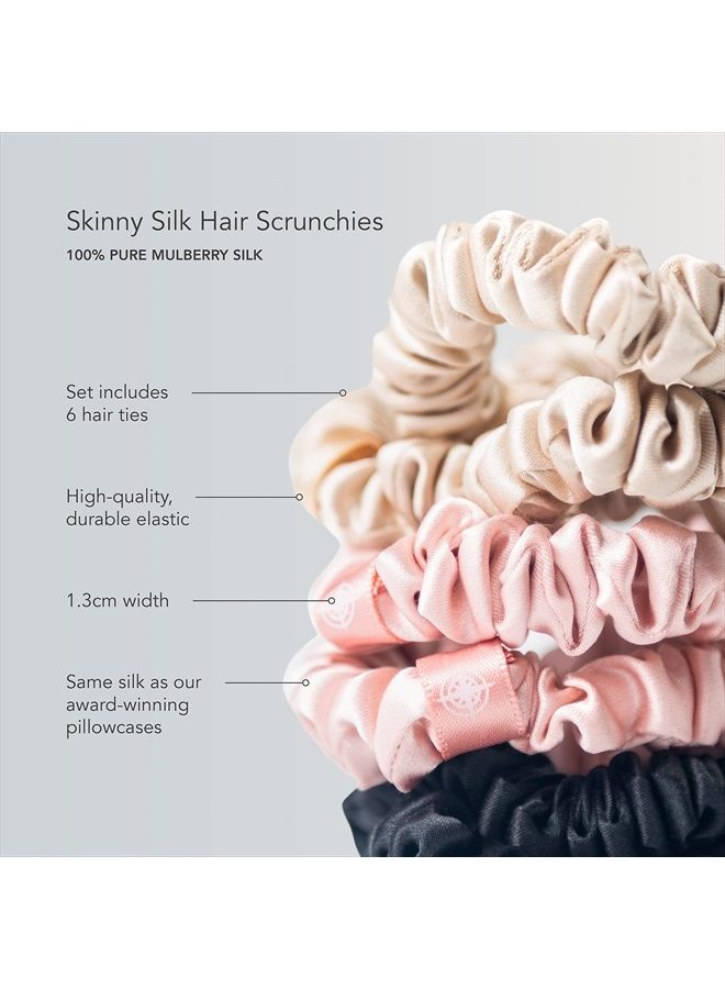 Fishers Finery 25 Momme Pure Mulberry Silk Black Scrunchies | Skinny Silk Hair Ties (Black 6 Pk) - Image 5