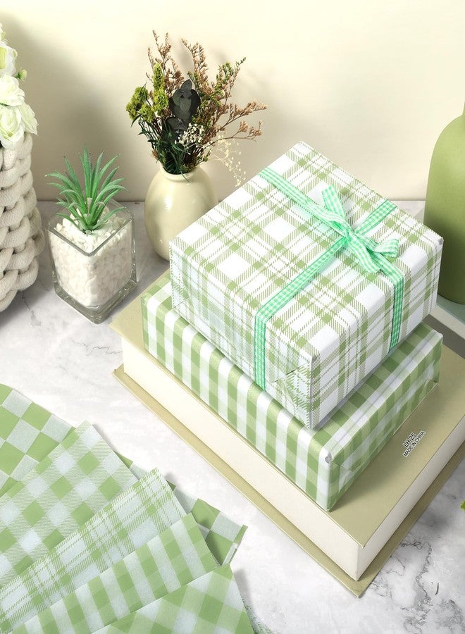 Fabllewavi 100 Sheets Sage Green Buffalo Plaids Tissue Paper, 5 Styles Greenery Lattice Patterns Wrapping Paper for Spring DIY Crafts Birthday Baby Shower Party Supplies, 13.8 x 19.7'' - Image 3