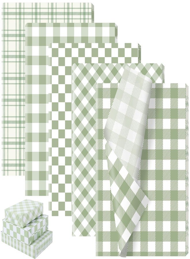 Fabllewavi 100 Sheets Sage Green Buffalo Plaids Tissue Paper, 5 Styles Greenery Lattice Patterns Wrapping Paper for Spring DIY Crafts Birthday Baby Shower Party Supplies, 13.8 x 19.7'' - Image 1