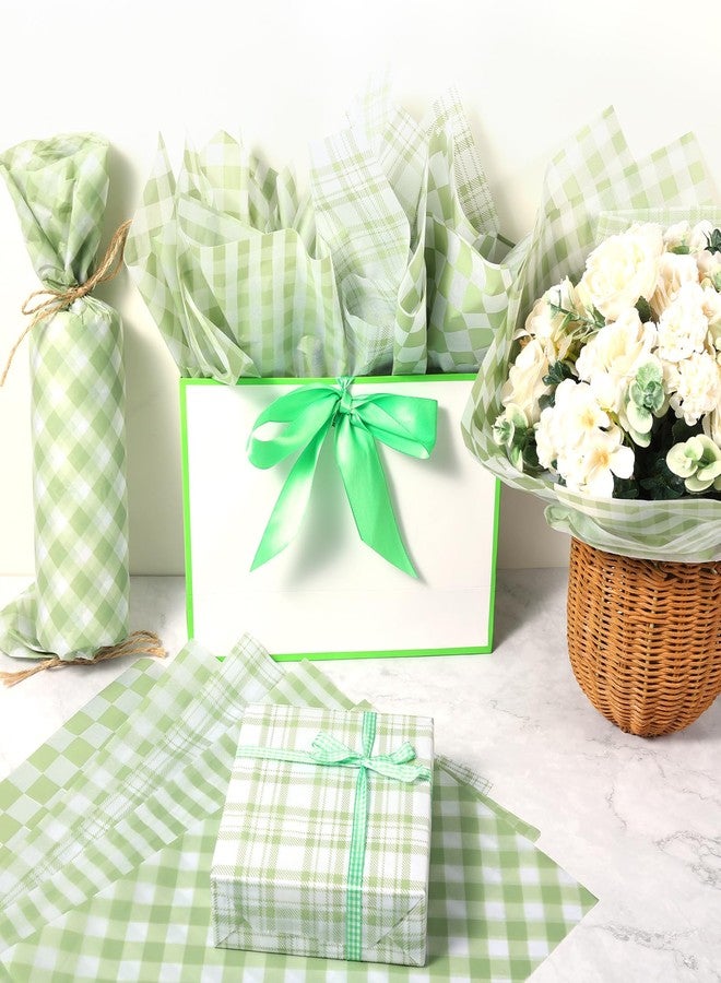 Fabllewavi 100 Sheets Sage Green Buffalo Plaids Tissue Paper, 5 Styles Greenery Lattice Patterns Wrapping Paper for Spring DIY Crafts Birthday Baby Shower Party Supplies, 13.8 x 19.7'' - Image 5
