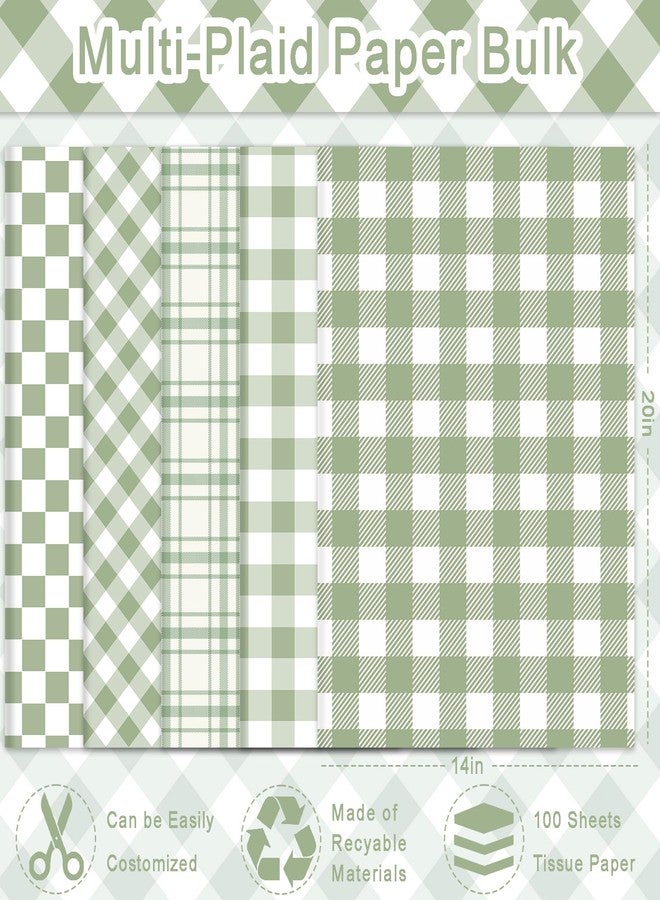 Fabllewavi 100 Sheets Sage Green Buffalo Plaids Tissue Paper, 5 Styles Greenery Lattice Patterns Wrapping Paper for Spring DIY Crafts Birthday Baby Shower Party Supplies, 13.8 x 19.7'' - Image 2