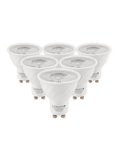 طقم لمبة مكون من 6 قطع 5 واط - 6500K أبيض - لمبات LED Spot GU10، تعادل 55 واط، موفرة للطاقة، غير قابلة للتعتيم، سطوع 350 لومن، عمر طويل 15,000 ساعة، مثالية لإضاءة السقف، الإضاءة المدمجة، الإضاءة المركّزة للمساحات الداخلية.