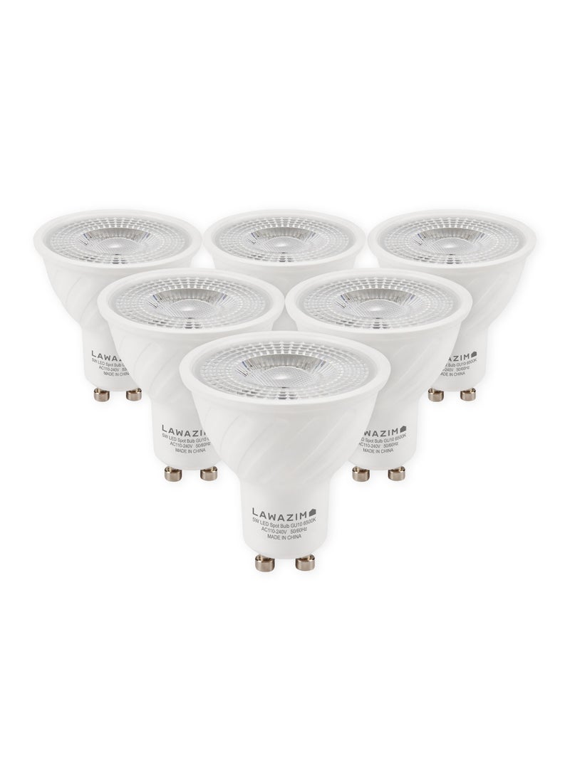 LAWAZIM 5W LED Spot GU10 -6 Piece 6500K Daylight- Energy Saving 55W Equivalent Non-Dimmable Lightbulbs with 350 Lumens and a Lifespan of 15,000 Hours - Ideal for Ceiling Lights and Recessed Fixtures  - Image 1
