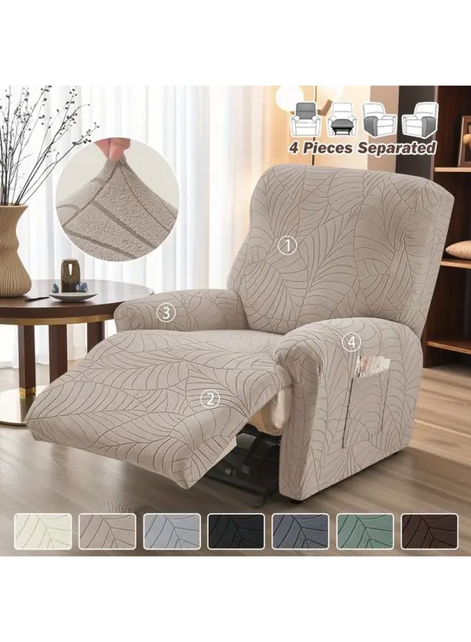2025 New Jacquard Fleece Recliner Chair Cover Beige Geometric Pattern Elastic Fit - Image 1