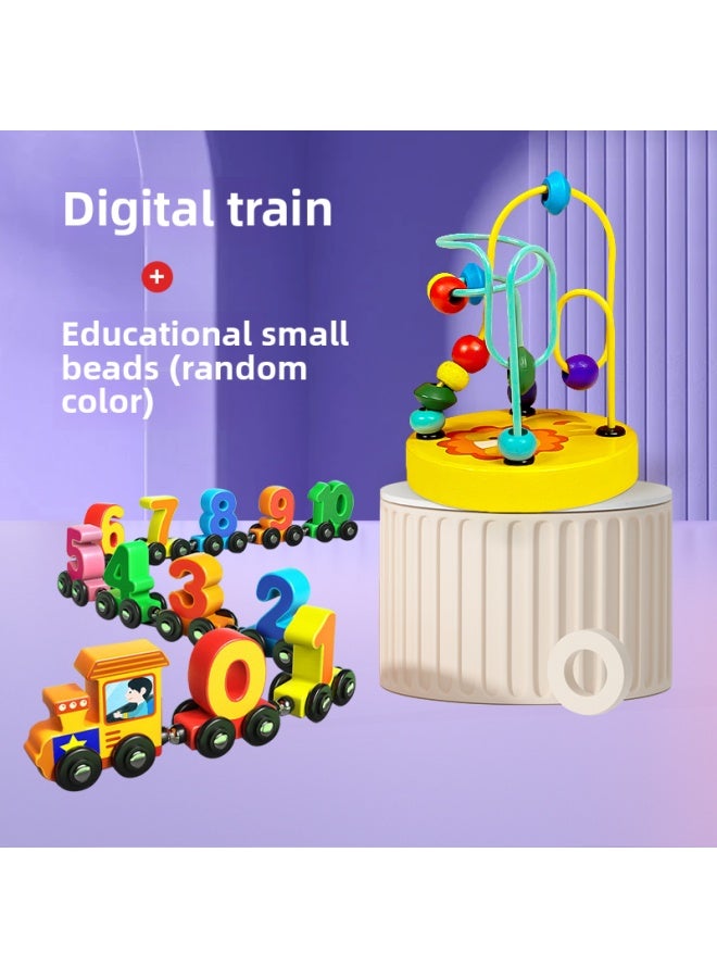 # Magnetic Digital Train Magnetic Building Blocks Assembled Toys Baby Children Boys Girls 1-3 To 6 Years Old-Color:Classic Magnetic Train 12 Sections + Small Beads  - Image 1