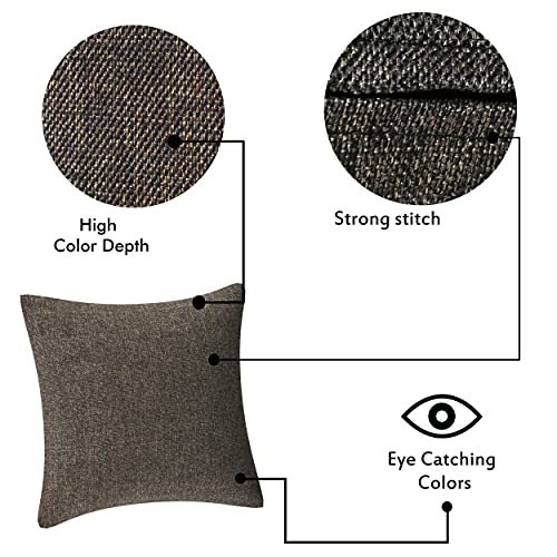 Yellow Weaves Jute Texture 250 TC Cushion Covers, 24 X 24 Inches, Brown, Set Of 5 - Image 3
