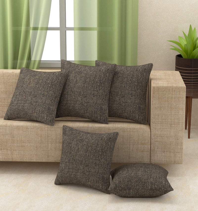 Yellow Weaves Jute Texture 250 TC Cushion Covers, 24 X 24 Inches, Brown, Set Of 5 - Image 1