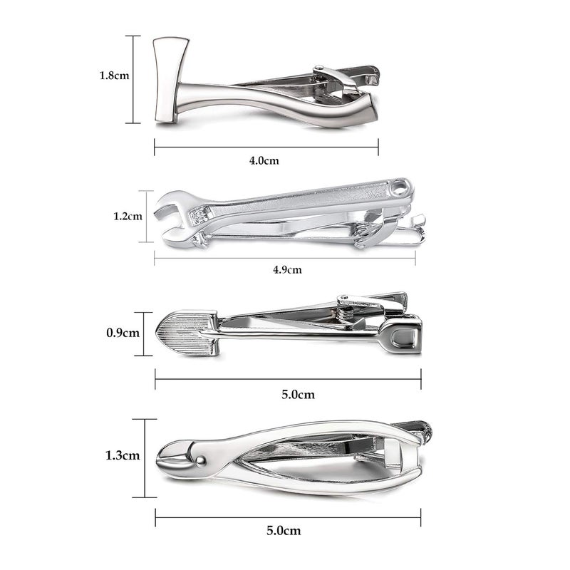 Yoursfs 4Pcs Silvery Skinny Cool Tie Clips Set for Men Firefighter Tie Bar Funny Tire Axe Wrench Pliers Shovel Tool Novelty Tie Clip - Image 2