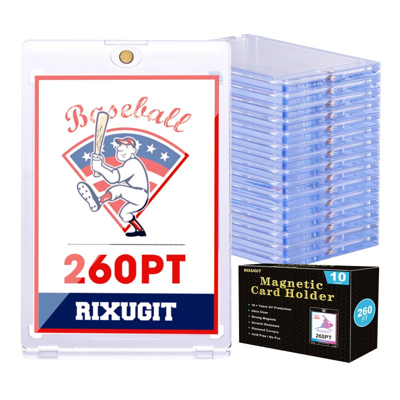 RIXUGIT 10-Pack Magnetic Card Holders - 260pt One Touch Card Holder, U-V Protection Hard Plastic Case for Thick Trading Cards, Display Case for Sports, Baseball, Football, Game Cards - Image 1