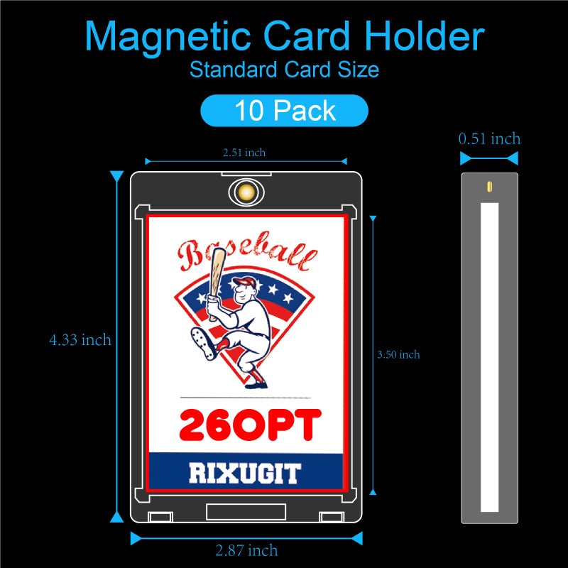 RIXUGIT 10-Pack Magnetic Card Holders - 260pt One Touch Card Holder, U-V Protection Hard Plastic Case for Thick Trading Cards, Display Case for Sports, Baseball, Football, Game Cards - Image 2