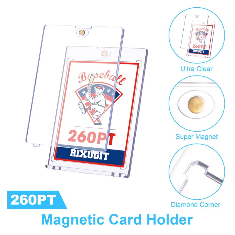 RIXUGIT 10-Pack Magnetic Card Holders - 260pt One Touch Card Holder, U-V Protection Hard Plastic Case for Thick Trading Cards, Display Case for Sports, Baseball, Football, Game Cards - Image 3