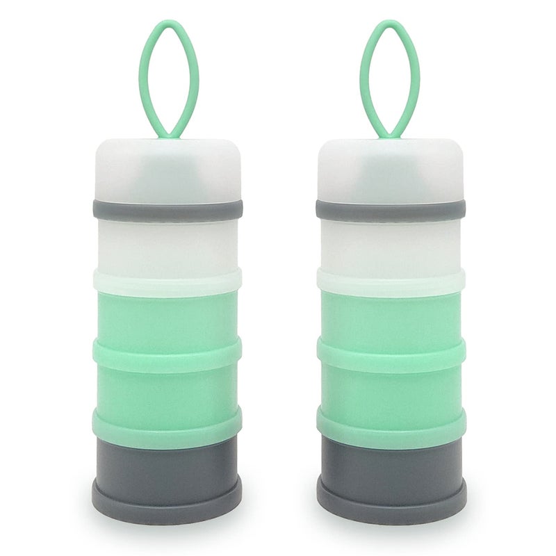 LADISO Baby Formula Dispenser, Portable Milk Powder Dispenser Container, Baby Feeding Travel Storage Container, Non-Spill Stackable Baby Snack Storage Container, BPA Free, 4 Compartments, 2 Packs - Image 1