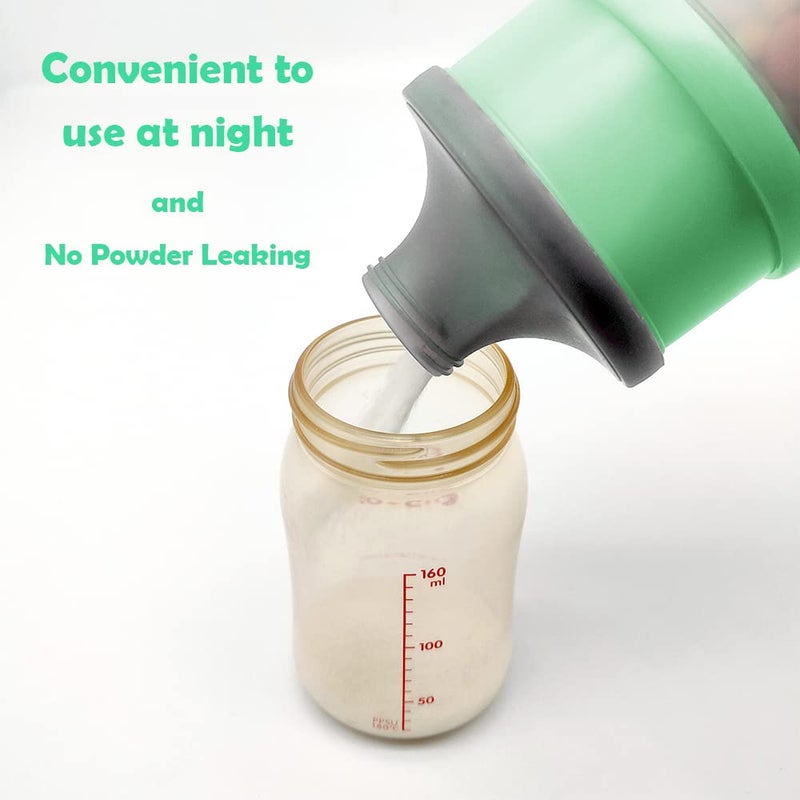 LADISO Baby Formula Dispenser, Portable Milk Powder Dispenser Container, Baby Feeding Travel Storage Container, Non-Spill Stackable Baby Snack Storage Container, BPA Free, 4 Compartments, 2 Packs - Image 5