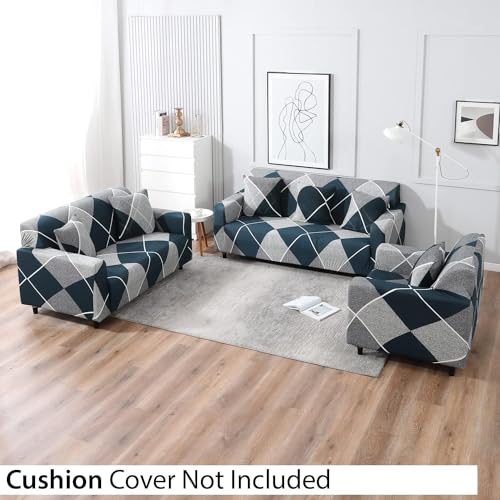 B BESTILO Turkish Bubble Sofa Cover 3 Seater and 2 Seater Fully Covered 5 Seater Sofa Cover Non-Slip Sticky Elastic Stretchable Sofa Set Imported Slipcover Protector (3+1+1 Seater) (Blue Rhombus) - Image 2