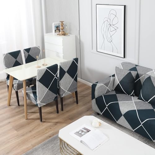 B BESTILO Turkish Bubble Sofa Cover 3 Seater and 2 Seater Fully Covered 5 Seater Sofa Cover Non-Slip Sticky Elastic Stretchable Sofa Set Imported Slipcover Protector (3+1+1 Seater) (Blue Rhombus) - Image 5