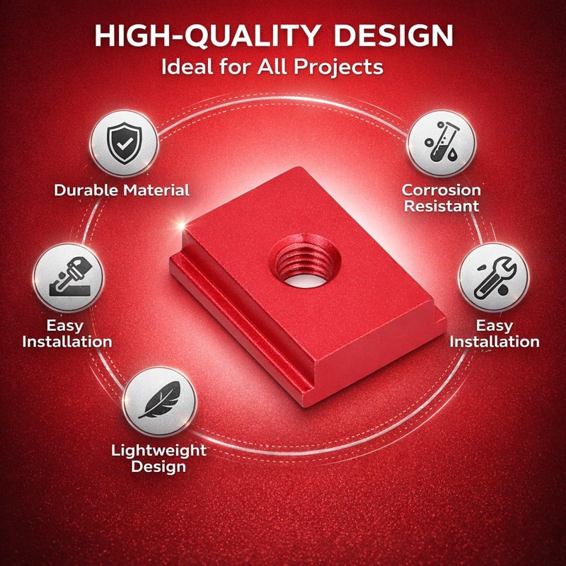 Aluminum Alloy Sliding Nut T Track Slider Red 5 Pcs For Table Saws Milling Machines - Image 4