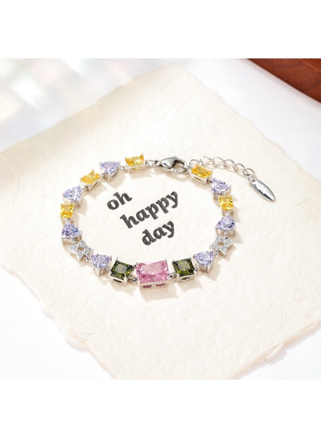 “ Vibrant Summer Celestial Candy Collection”  - Luxury Adjustable Vacay Jewelry Set - Adjustable Sakura Pear-cut ring, Dazzling Starburst Pink Studs & Vibrant Rainbow Tennis Bracelet - 3-Piece Summer Vacation Essentials - Image 4
