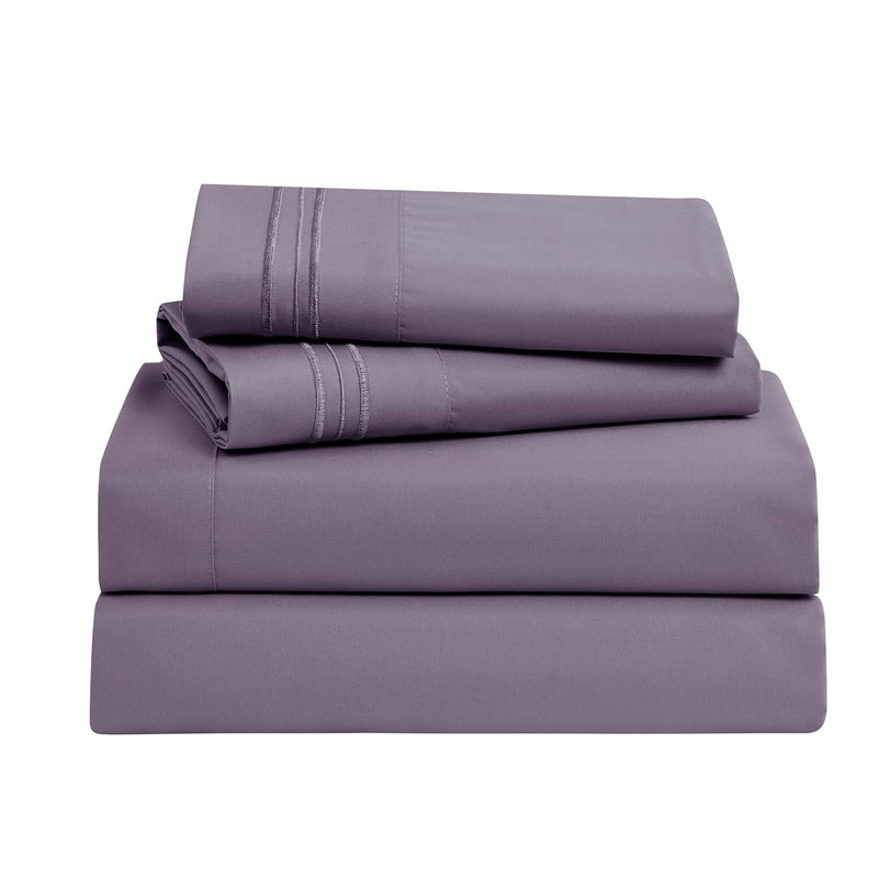 Clara Clark Bed Sheets  Premier 1800 Series Bed Sheet Set  Deep Pocket  Wrinkle  Fade  Stain Resistant  Luxury Soft Bedding Sheets & Pillowcases  California King  Gayish Purple - Image 1