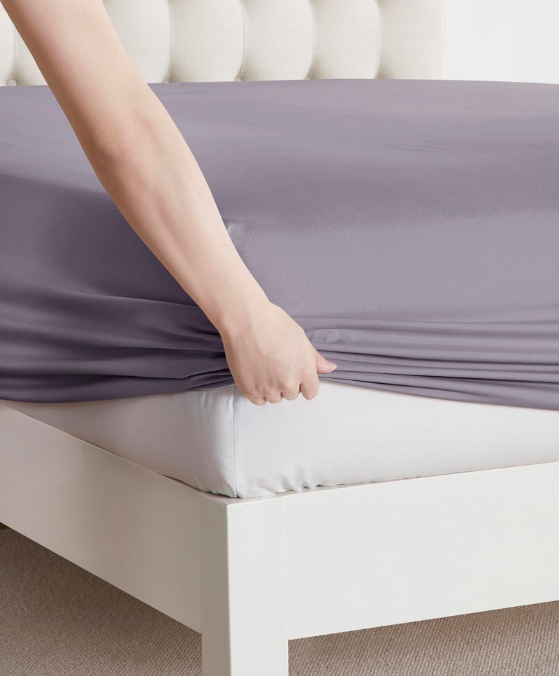 Clara Clark Bed Sheets  Premier 1800 Series Bed Sheet Set  Deep Pocket  Wrinkle  Fade  Stain Resistant  Luxury Soft Bedding Sheets & Pillowcases  California King  Gayish Purple - Image 3