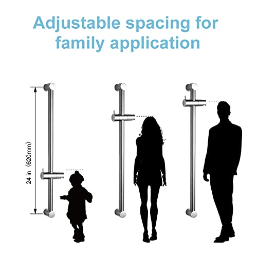 OFFO Shower Slide Bar 24 in Segmental Slide Bar Adjustable Installation Distance 18-24 in with 360° Adjustable Handheld Shower Head Holder for Bathroom, Screw Wall Mounted, Chrome Finish - Image 3