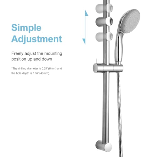 OFFO Shower Slide Bar 24 in Segmental Slide Bar Adjustable Installation Distance 18-24 in with 360° Adjustable Handheld Shower Head Holder for Bathroom, Screw Wall Mounted, Chrome Finish - Image 2