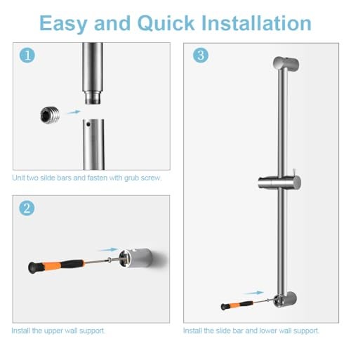 OFFO Shower Slide Bar 24 in Segmental Slide Bar Adjustable Installation Distance 18-24 in with 360° Adjustable Handheld Shower Head Holder for Bathroom, Screw Wall Mounted, Chrome Finish - Image 5