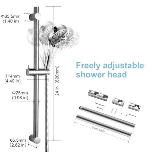 OFFO Shower Slide Bar 24 in Segmental Slide Bar Adjustable Installation Distance 18-24 in with 360° Adjustable Handheld Shower Head Holder for Bathroom, Screw Wall Mounted, Chrome Finish - Image 4