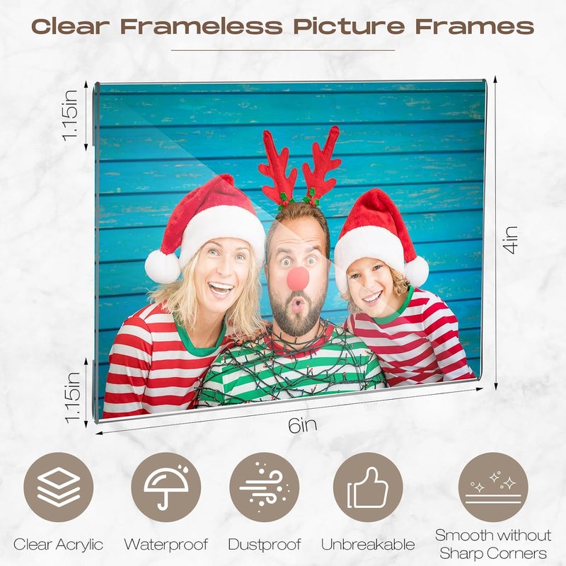 Qunclay إطارات صور أكريليك شفافة 12 قطعة للحوائط عرض بلاستيكي مع شريط شفاف للتعليق للصور للديكور المنزلي والمكتبي تركيب أفقي 4 x 6 بوصات - Image 2