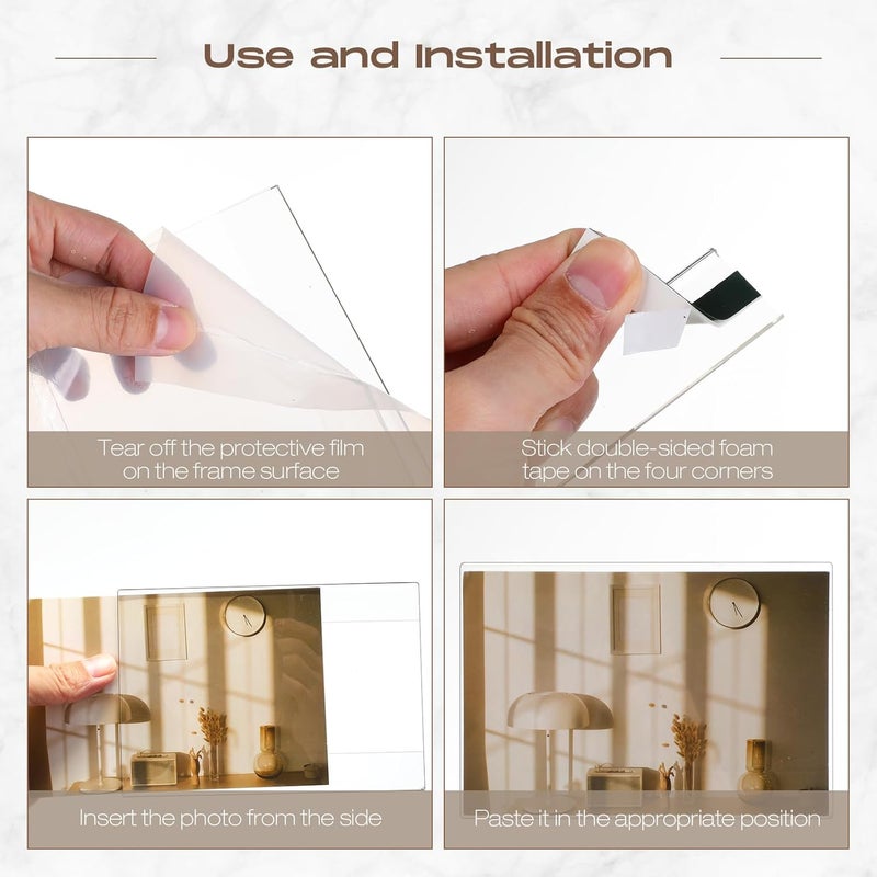 Qunclay إطارات صور أكريليك شفافة 12 قطعة للحوائط عرض بلاستيكي مع شريط شفاف للتعليق للصور للديكور المنزلي والمكتبي تركيب أفقي 4 x 6 بوصات - Image 4