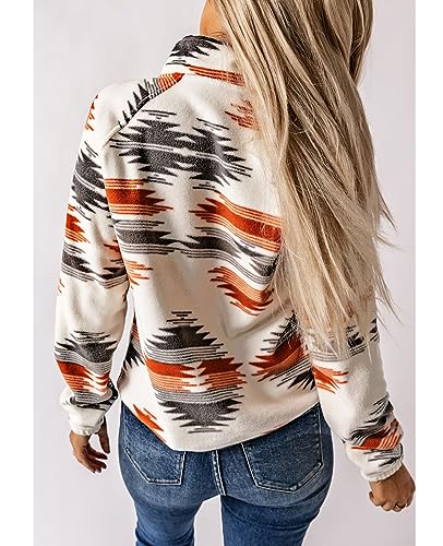 SELINK Womens Fleece Jacket Western Aztec Print Long Sleeve Snap Button Down Shacket Jackets with Pockets Grey-M - Image 2